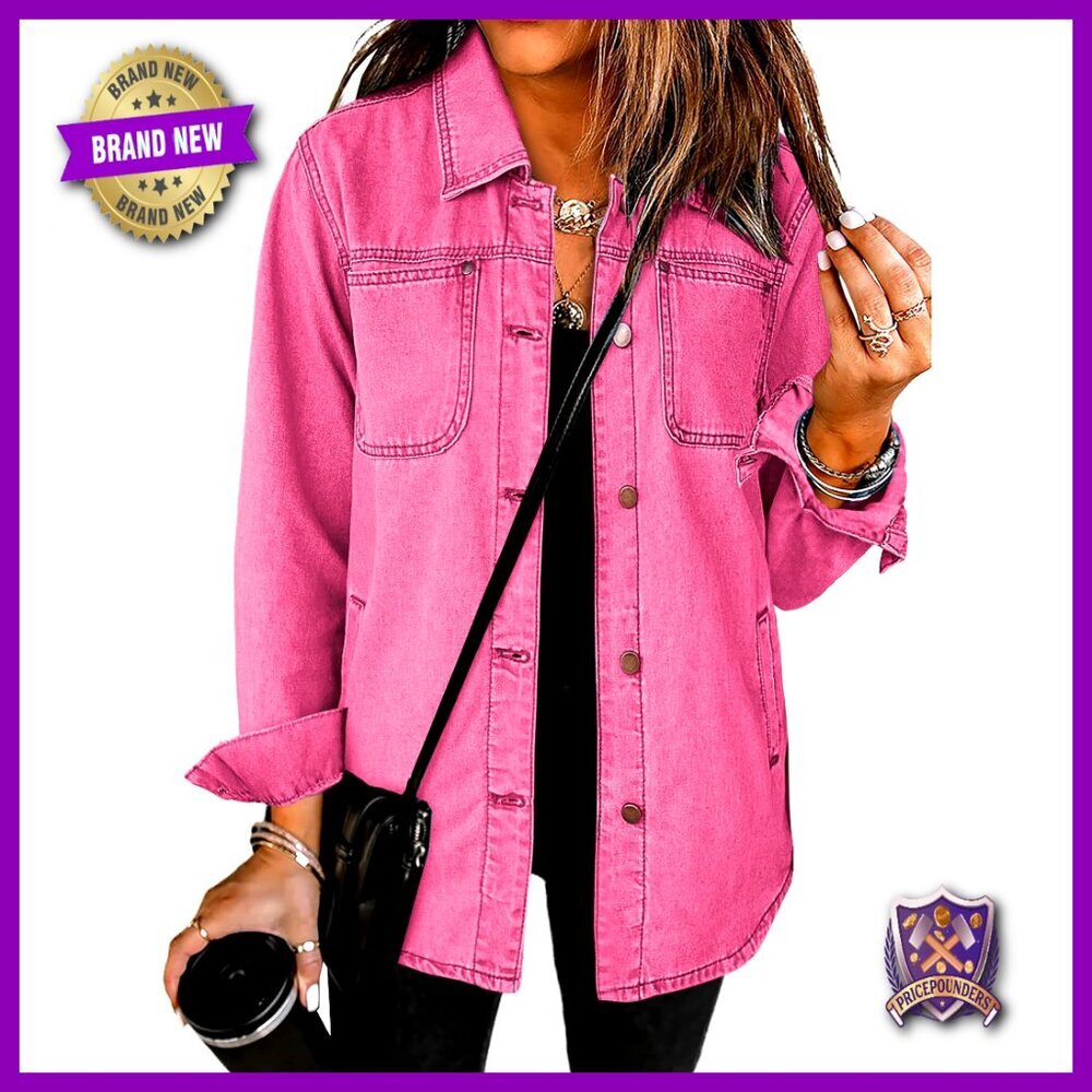 Denim Jacket Oversized Button Down Shacket Casual Chic Western Work Style